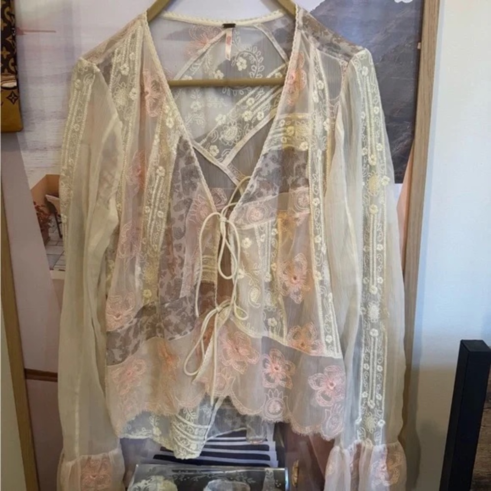 Sheer Floral Blouse - Cream and Pink